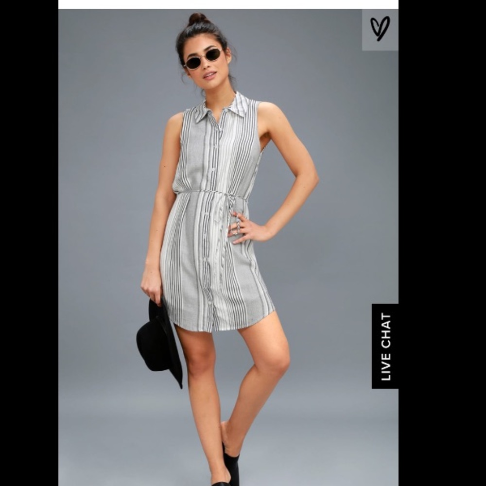 Moss Black and White Striped Shirt Dress